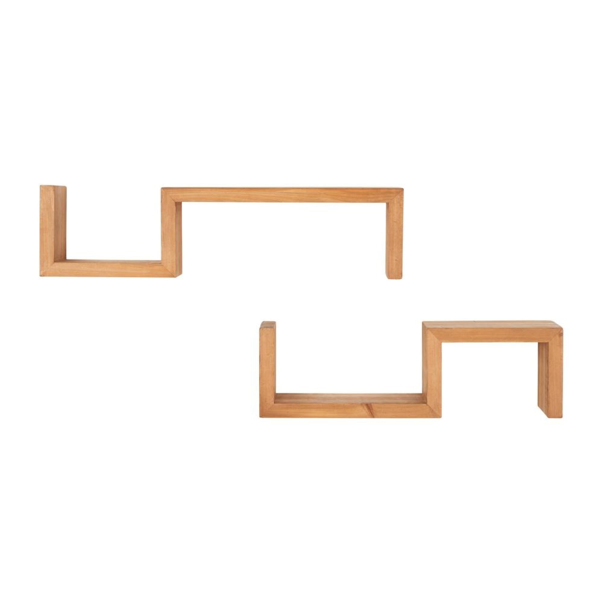 Natural Wood Floating Wood Shelf Set of 2