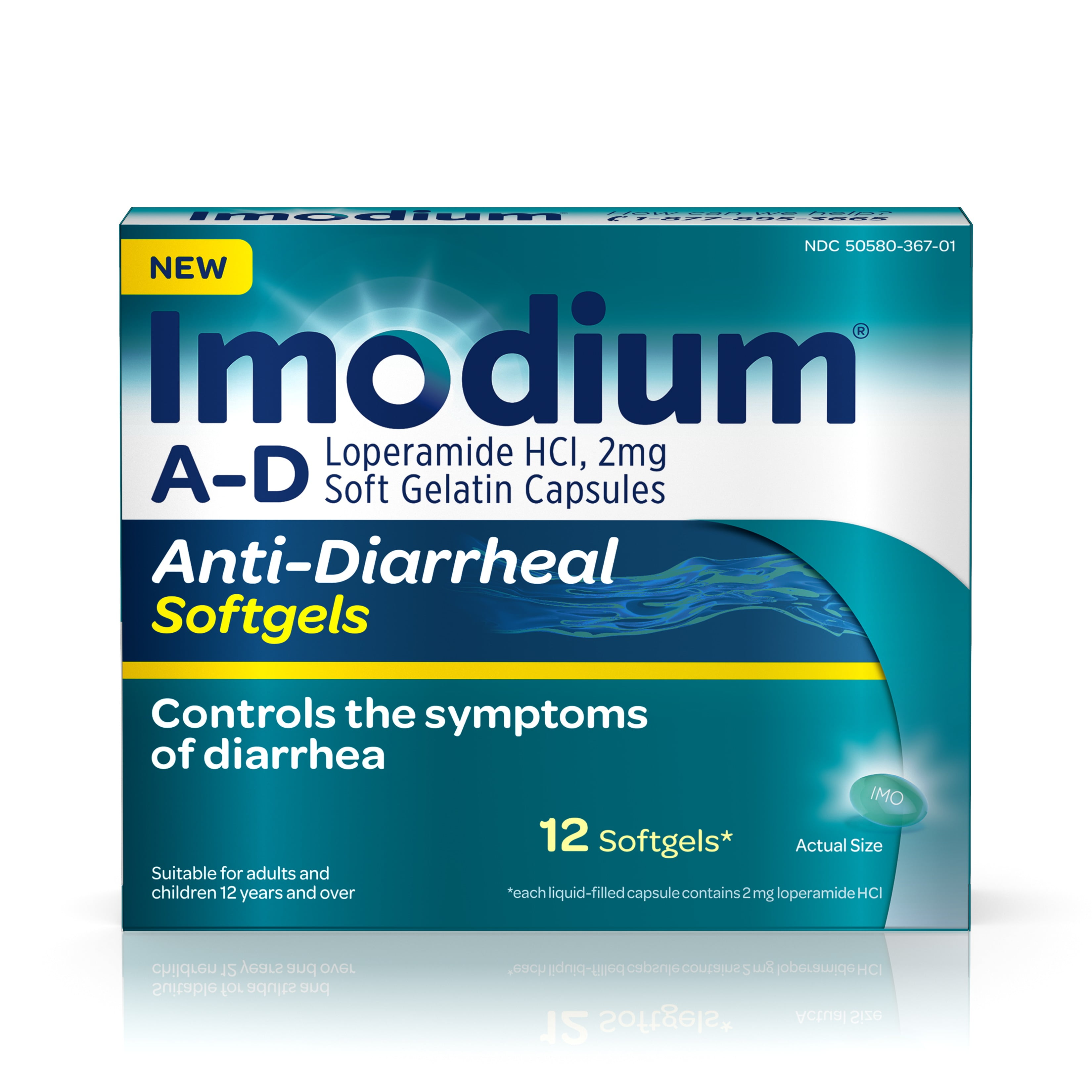 Imodium AD AntiDiarrheal Softgels, Loperamide Hydrochloride, 12 ct