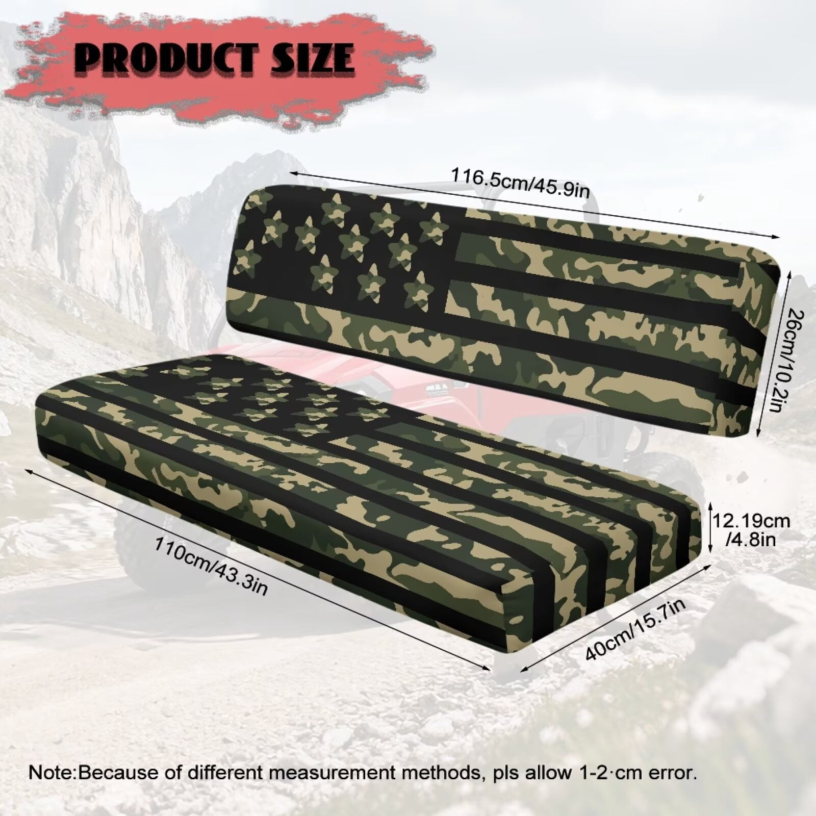Binienty American Flag Green Camo UTV Bench Seat Covers Compatible With Kawasaki Mule 300 3010 3020 4000 4010 2001-2023 2025, Breathable Non-Slip Polyester UTV Seat Cover Set