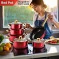 thumbnail image 2 of Bateria cocina de 12 piezas ollas y sartenes antiadherentes cocina en casa cocina antiadherente, rojo, 2 of 10