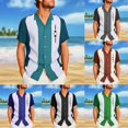 thumbnail image 4 of Camisa de bolos vintage informal para hombre, hawaiana, de manga corta, con botones, holgada, marrón, talla 2XL, 4 of 8