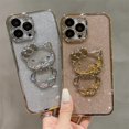 thumbnail image 3 of Bling Glitter Flow Sand Kitty Cat Funda Para iphone 14 13 12 Pro MAX 14 7 8 Plus XR X XS Luxury 6D Plating Casing Silicona Suave Brillante Lente Proteger Cubierta, 3 of 4