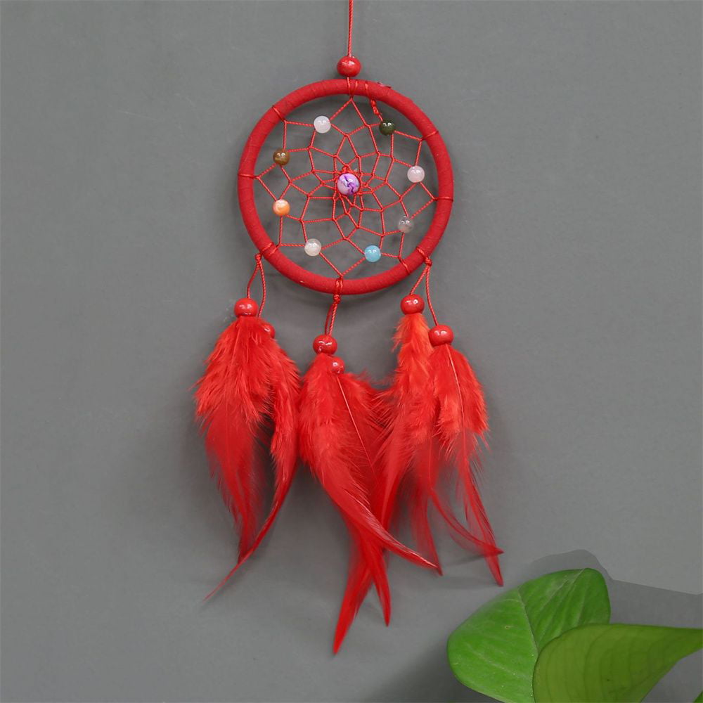 Feather decoration Car Pendant Moon Star Dreamcatcher Keychains Mini Dream  Catcher Handmade RED