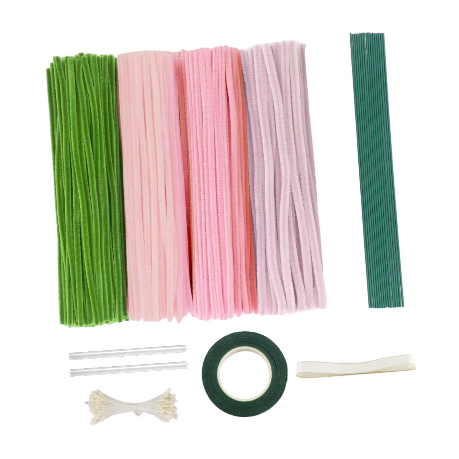 Tachiuwa Pipe Cleaners Craft DIY Flower Making Arrangement Elegant DIY Bouquet Supplies Chenille Stem for Festival Wedding Pink
