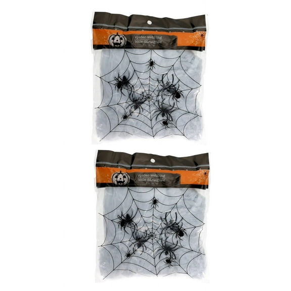Halloween White Faux Spider Webs with Plastic Spiders Decor Decorations Stretchy Large with Spiders Outdoor Indoor Webbing pack of 2