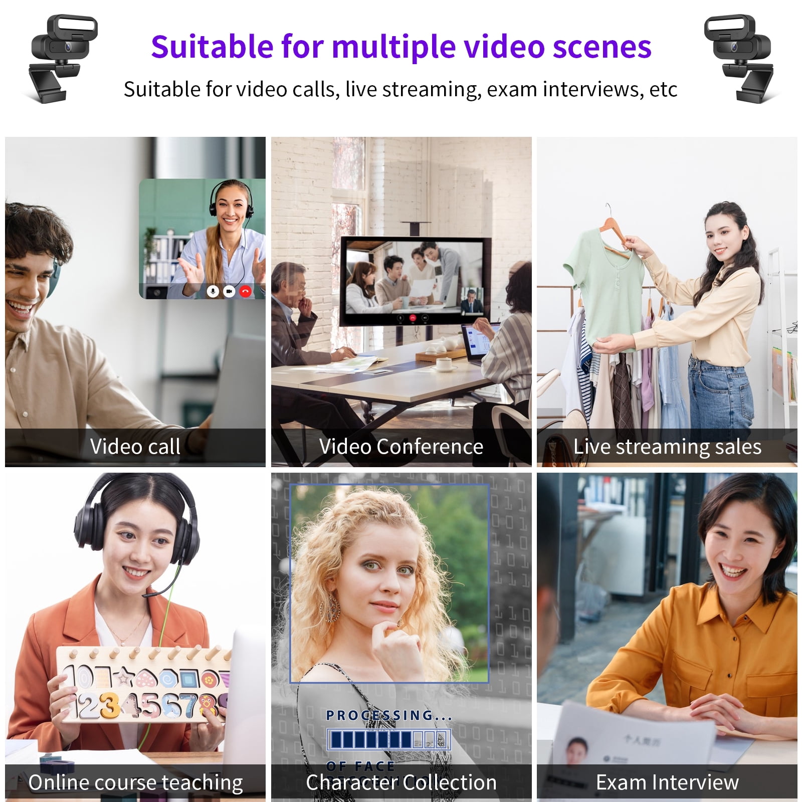 Webcam with Microphone, 4K USB Webcam for PC Desktop & Laptop, Ring Light and 3-Level Brightness, Computer Camera with Privacy Cover & Tripod Stand