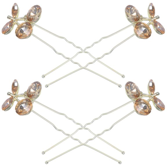 BESTYASH 4Pcs Golden Rhinestone Hair Forks Cherry Hair Sticks Decorative Updo Accessories