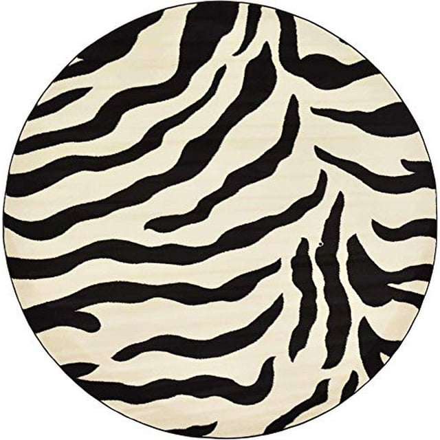 Unique Loom Collection Faune Tapis Inspiré des Animaux avec Motif Zèbre, 8 Pi x 8 Pi, Ivoire/noir