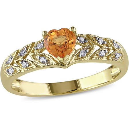 Tangelo 5/8 Carat T.G.W. Orange Sapphire and Diamond-Accent 10kt Yellow Gold Heart Ring