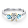 thumbnail image 3 of Gem Stone King 925 Silver and 10K Yellow Gold DEF Lab Grown Diamond and Swiss Blue Topaz Engagement Ring for Women | 1.10 Cttw | Oval 7X5MM | Gemstone April Birthstone | Size 8, 3 of 6