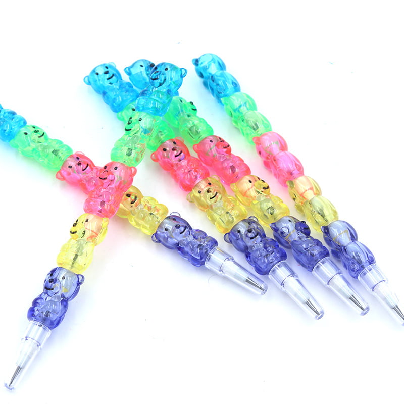 30 Pieces Stackable Pencils Plastic Bear Pencils 5 in 1 Stacking Colored Pencils Party Favors for Birthday Party Supplies 