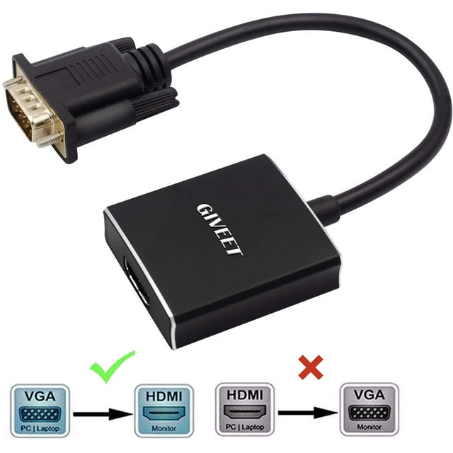 Giveet 1080P VGA to HDMI Converter Adapter (Male to Female) for Computer, Desktop, Laptop, PC, Monitor, Projector, HDTV