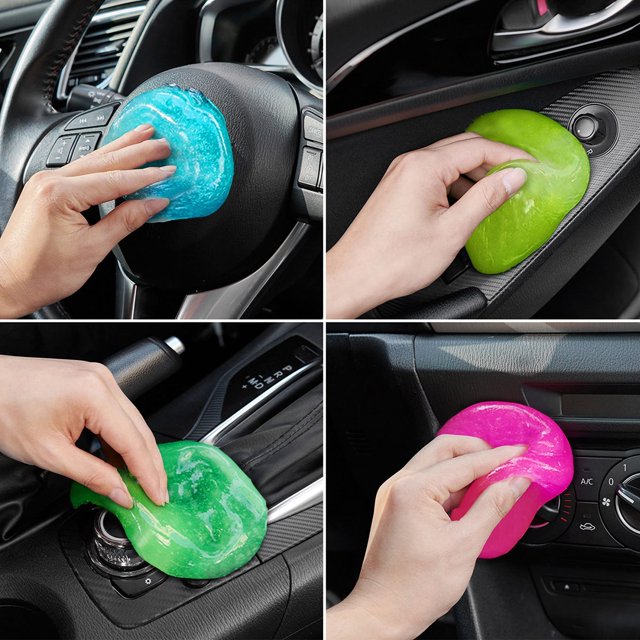 FiveJoy Geles de limpieza para automóviles, paquete de 4 herramientas universales para detalles de automóviles, limpiador de interiores de automóviles, masilla, limpieza de polvo, lodo para PC, tablet