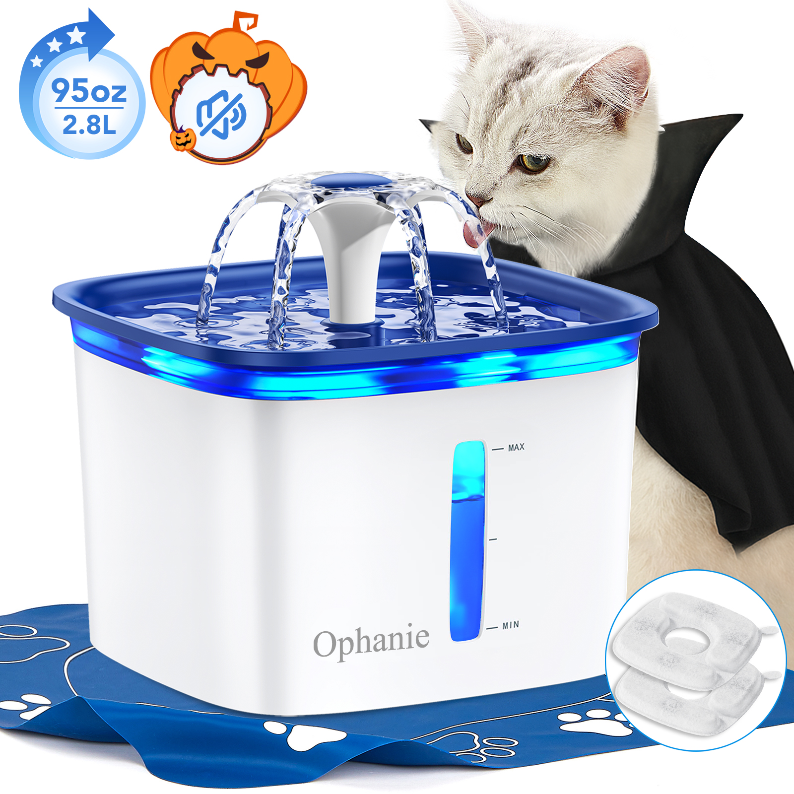 Ophanie Automatic Pet Water Fountain, 95oz, Blue and White