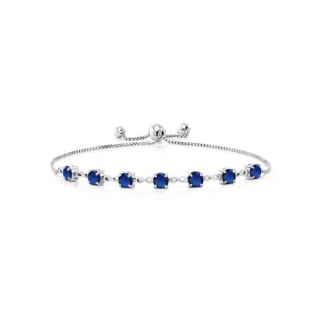 Ceramic Sapphire Bracelet - 2.45 Ct Round Blue Simulated Sapphire 925 Sterling Silver Bracelet