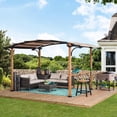 thumbnail image 4 of Sunjoy 8.5 ft. x 13 ft. Steel Arched Pergola with Natural Wood Looking Finish and Tan Shade, 4 of 8