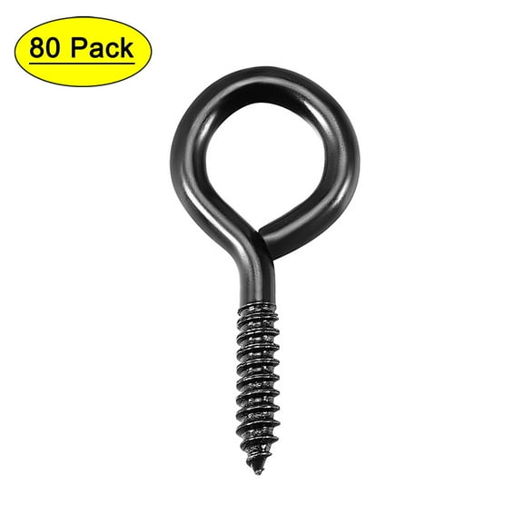Uxcell 0.11"x0.87" Small Screw Eye Hooks Self Tapping Screws Carbon Steel Black 80Pcs