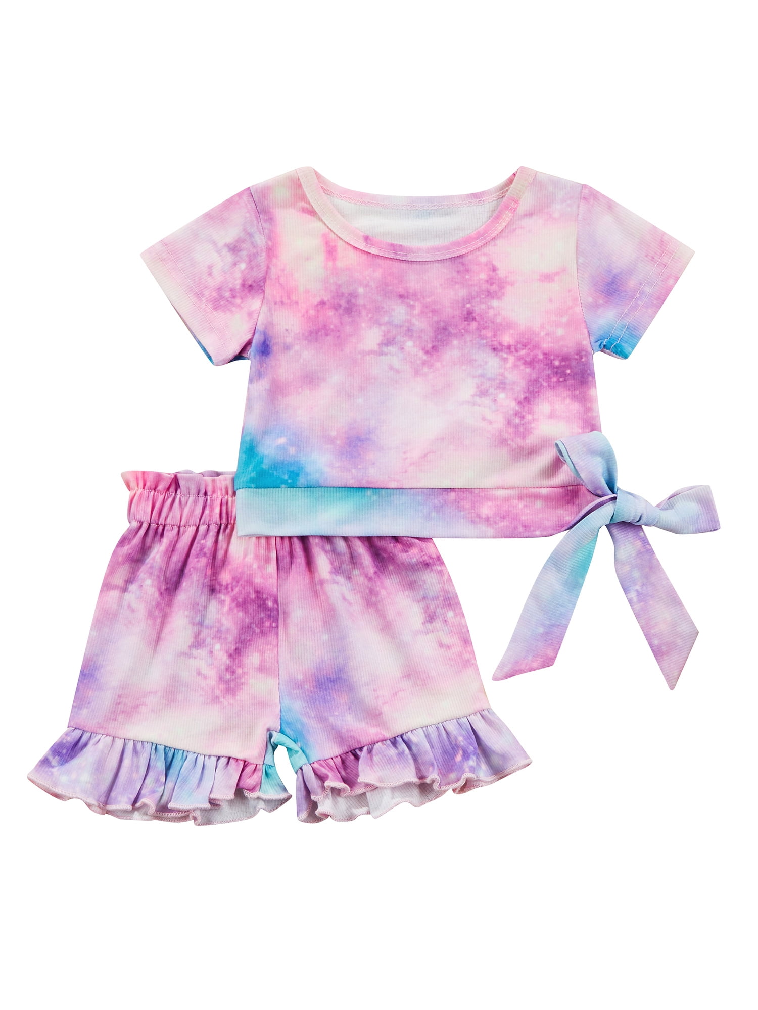 Pants Clothes Set Infant Tracksuit Kids Baby Girls Outfits Tie-Dye Ruffle Tops 