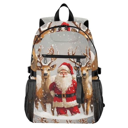 JIALIOU 14 Laptop Backpack Waterproof Airline Approved Stylish Casual Daypack for Travel Business College Work Christmas Santa Claus with Deers