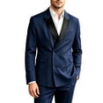 thumbnail image 2 of Blazer Jackets for Men Turndown Collar Double Breasted Button Up Fashion Vintage Business Jacket Navy XL, 2 of 7