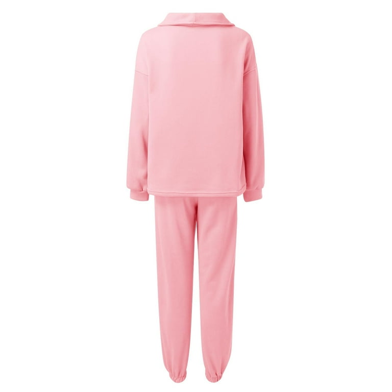 PMUYBHF Hot Pink Tracksuit Girls Pink Sweatsuit Set Women's Fashion Casual  2 Piece Sets Outfits Autumn Winter Hooded Sweatshirt and Jogger Pants