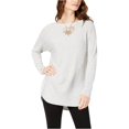 thumbnail image 2 of Suéter de punto con cola de camisa para mujer INC, gris, mediano I-N-C Tejer, 2 of 2
