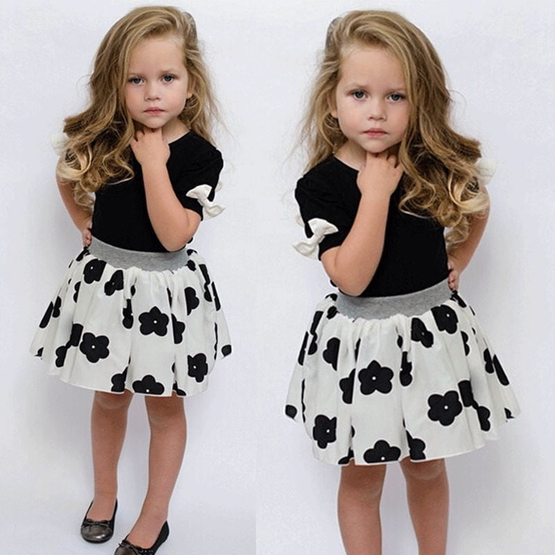 Fashion 2PCS Infant Kid Baby Girl Party Letter Long Sleeve Dress Belt Outfit Set 