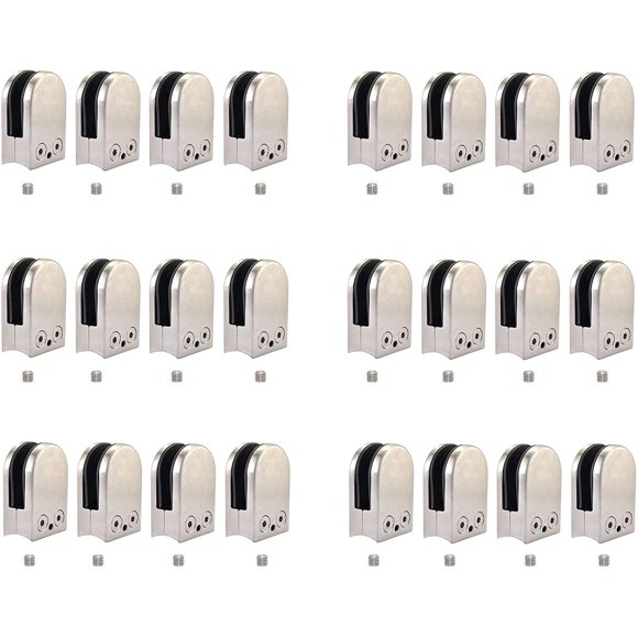 MYOYAY 24 Pcs Pinces en Verre en Acier Inoxydable 6-8mm Supports en Verre Réglables Dos Arrondi pour Balustrade, Escalier, Main Courante