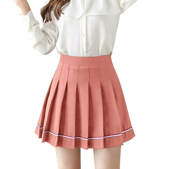 Pleated Skirts for Women High Waist School Uniform Mini Skirt with Built-in Short (Pink XXL)