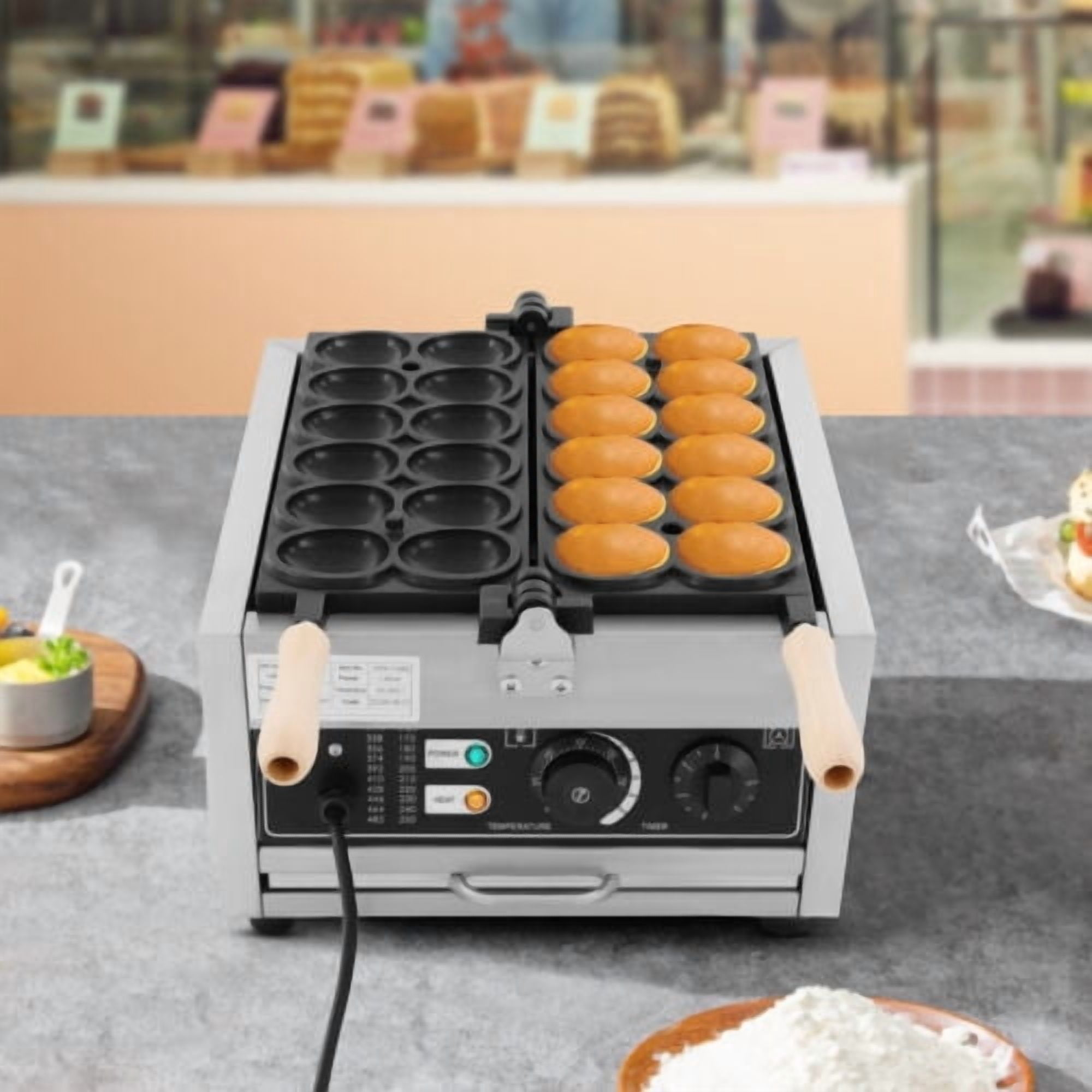 DENEST Waffle Maker, 12-Hole Egg Shape Waffle Maker, 110V 1800W Stainless Steel Rotating Waffle Machine, for Home, Breakfast