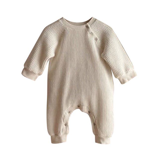 Gibobby Mameluco para niño de manga larga para bebé recién nacido, mono liso acanalado para primavera y otoño, ropa(Beige, 6-12 Meses)