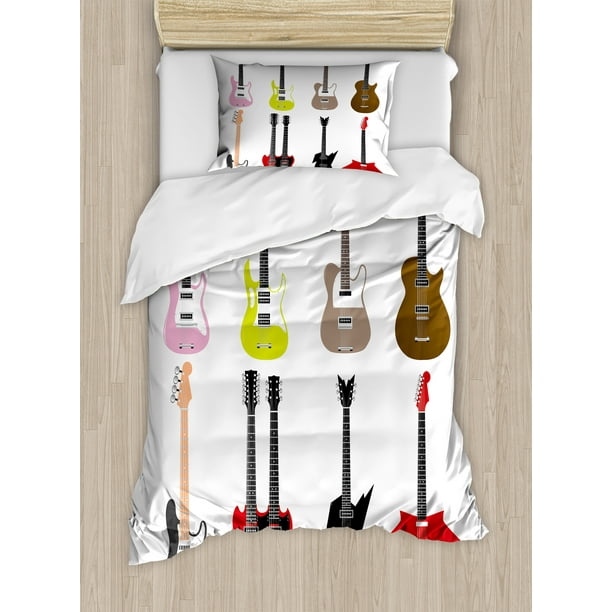 Guitar Duvet Cover Set Graphic Pattern Of Guitars Colorful