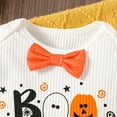 thumbnail image 5 of GYRATEDREAM My First Halloween Baby Boy Outfit Cutest Pumpkin Bodysuit Bowtie Bib Pants Hat Gentleman Fall Coming Home Outfit for 3-6 Months White, 5 of 8