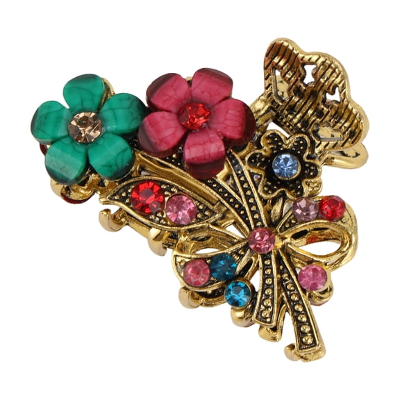 Unique Bargains 1 Pc Claw Clip Double Flower with Rhinestones Colorful
