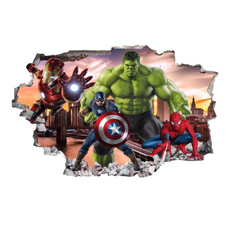 Marvel superhero 3D Wall Decals,Anime Cartoon Self-Adhesive Stickers Background Wall Decoration for Kids Room.