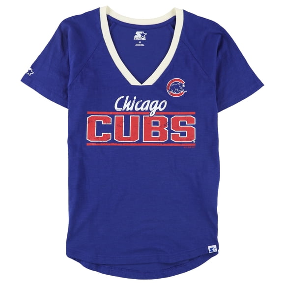 STARTER Camiseta gráfica con logotipo de los Chicago Cubs para mujer, azul, mediana