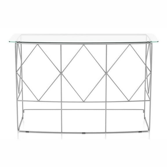 Furniture of America Fland Contemporary Glass Top Round Console Table in Chrome