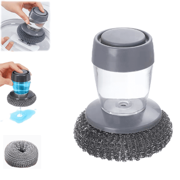 Soap Dispensing Dish Brush with Comfort Grip, Kitchen Scrub Brush with Built-in Soap Dispenser, Replaceable Nylon Bristles, Non-Slip Handle for Dishes, Pots & Pans