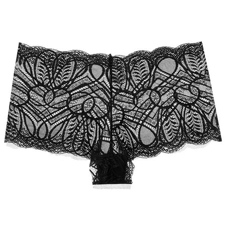 

Larisalt Cotton Thongs For Women Female Easy Off Underwear Transparent Lace G-Strings Black XL