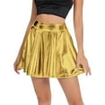 thumbnail image 3 of XVJRHAK Summer Skirt Women's Solid Shiny Flared Pleated Mini Skirt Costume Party Skirt (Gold,L), 3 of 8