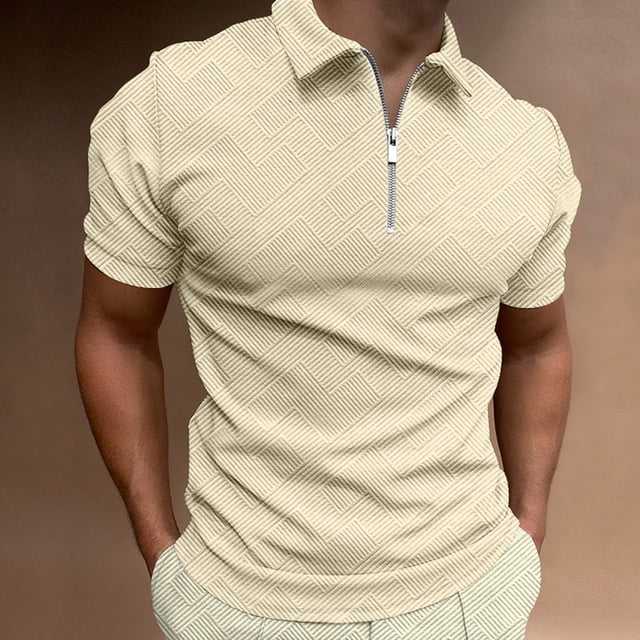 Shirts For Men Casual Solid Color Turndown Pullover Zipper Short Sleeve Blouse Tops