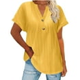 thumbnail image 2 of YHAJDS Short Sleeve Sweater for Women Solid Color V Neck Casual Tee Spring Summer Blouse, 2 of 5
