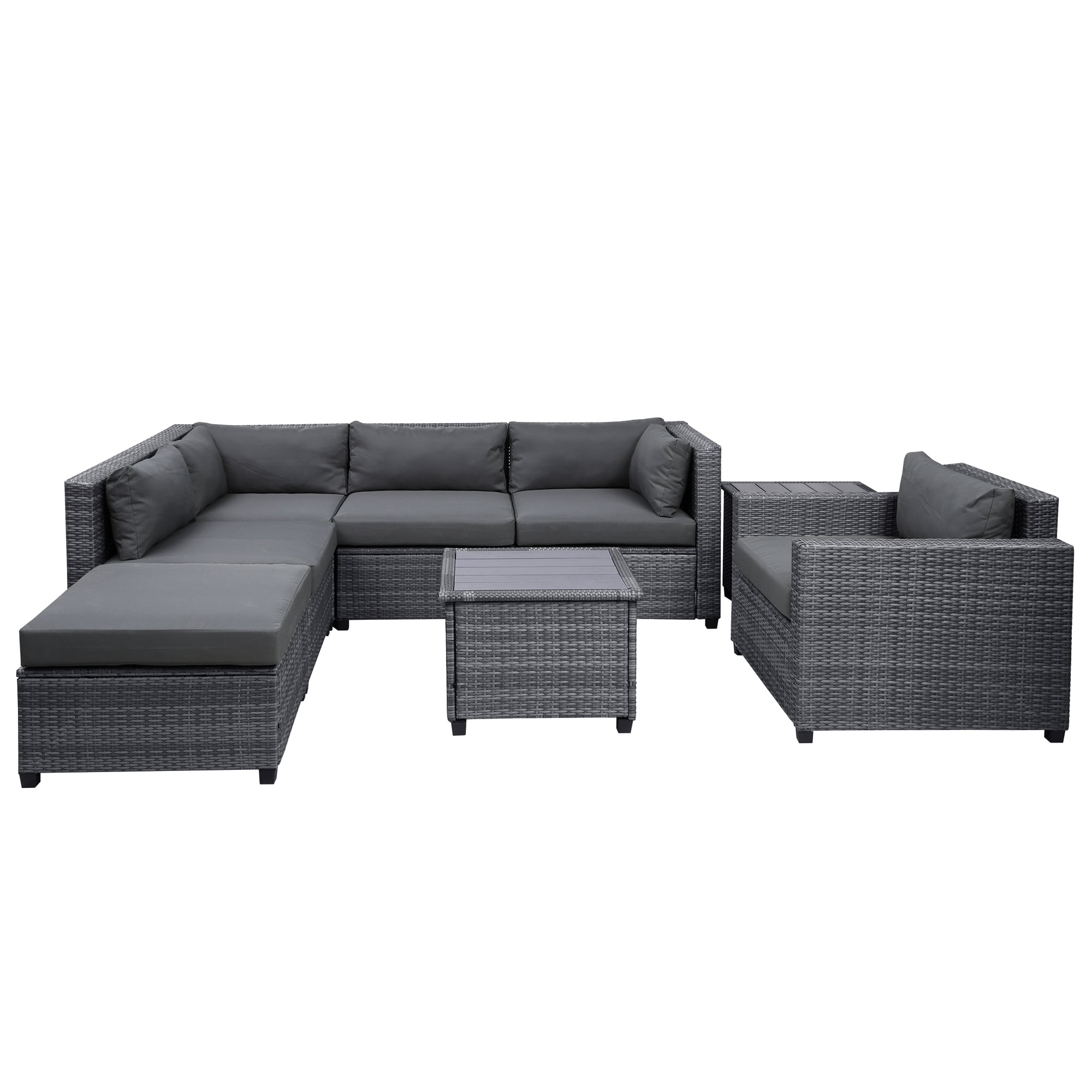 Set Garden Sectional All-Weather Tables, Set, for Set, Outdoor Group Seating Wicker 8 Pool Morden 2 Couch Deck Rattan Patio & Coffee Sofa with Piece Furniture Sectional Cushions Conversation