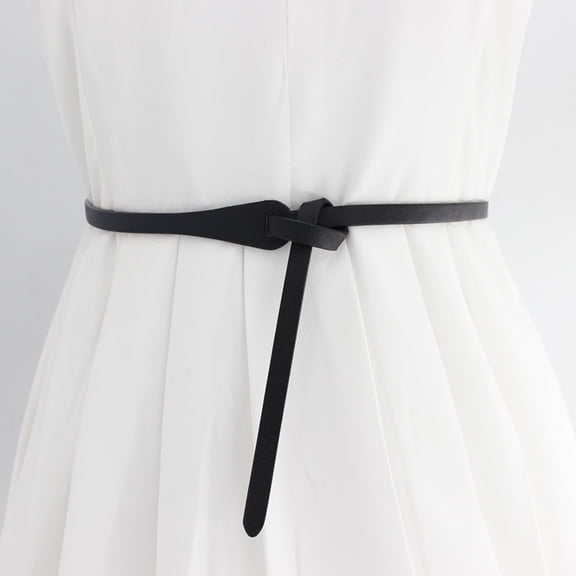 IQOGKRN Women's Retro Knot Tie Waist Belt Slim PU Leather Decorative Sash for Dresses, Coats Black One Size