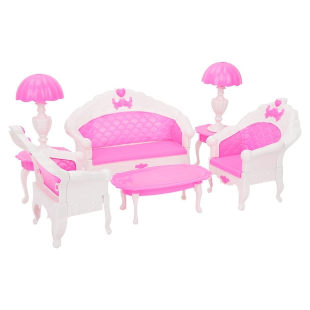 Juego de muebles en miniatura para casa de muñecas, mesa de té de plástico, sofá, sofá, Mini juego de muebles 6 unids / set Noticed FN0016-00