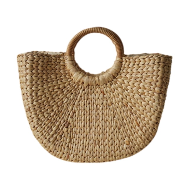 Bolso de mano de playa tejido con asa, hecho a mano, versátil, tejido a mano, bolso de mano de paja para mujer, para viajes, playa de verano S