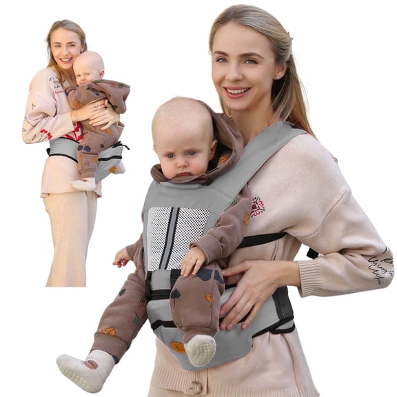 Babyltrl 6-in-1 Baby Carrier with Hip Seat,Ergonomic Infant Carrier Backpack,Breathable Wrap Seat for Newborn Toddlers up to 44 lbs,Gray