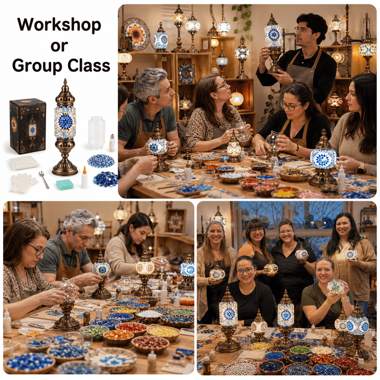 MEHOOM DIY Mosaic Lamp Kit, Turkish Crafts Kit for Adults, Luxury Moroccan-style Decor, Table Lamp for Bedroom Ambiance, Perfect Gift for Her or Him (Serenity Blue)