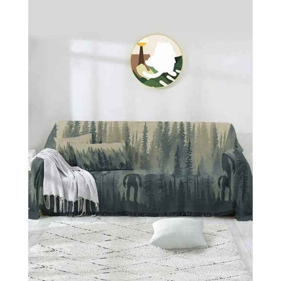 Forest Tre Gorilla Sofa Covers for 3 Cushion Couch,Washable Sectional & L Shape Couch Covers for Dog/Cat/Kid,Fall Rustic Foggy Green Landscape Nature Non Slip Sofa Slipcover Futon Cover 71x150