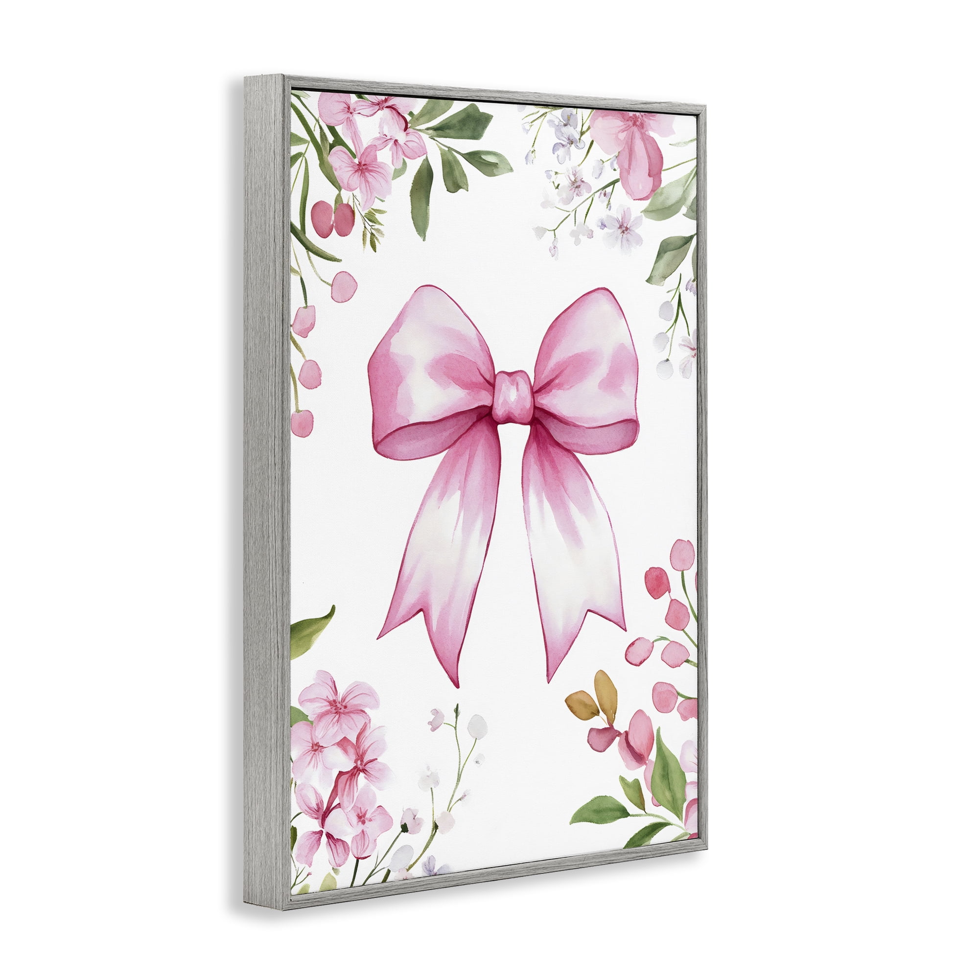 Stupell Industries Whimsical Floral Bow Pink Gray Framed Giclee Art, design by Creative Studio